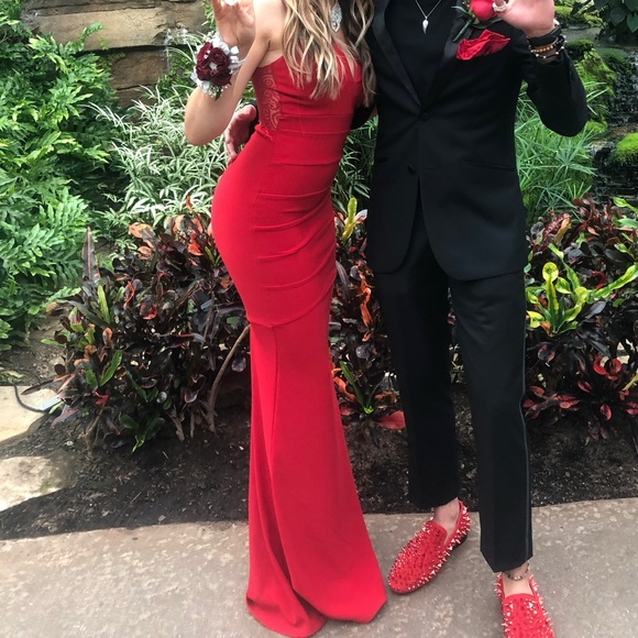 strapless open back dress Zapaka Women Dark Red Prom Dress Elegant Princess A-Line Strapless Long Evening Dress with 3D Flowers, Dark Red / UK28 main image 1
